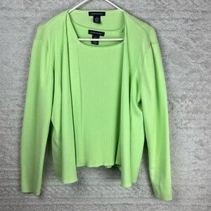 Lime Green Sweater Cardigan Twinset Sz Medium Goodclothes